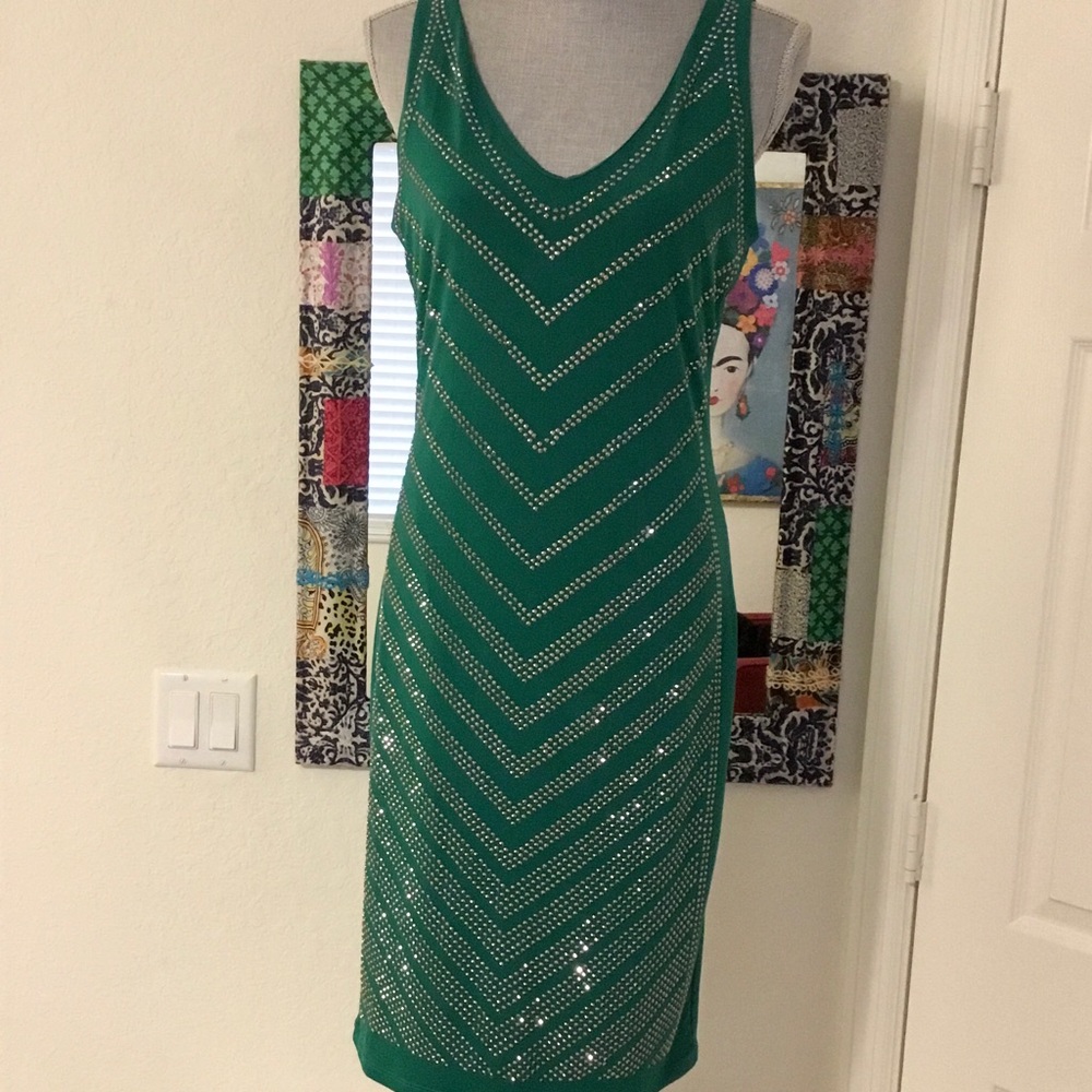 Kelly Green & Marcasite Crystals Cocktail Dress
